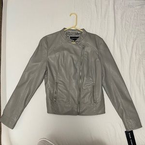 Black Rivet Faux-Leather Moto Jacket